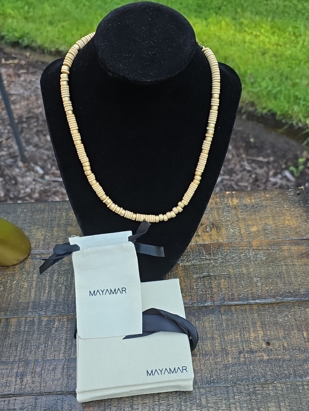 Mayamar Natural Beige Wood Puca Bead Necklace